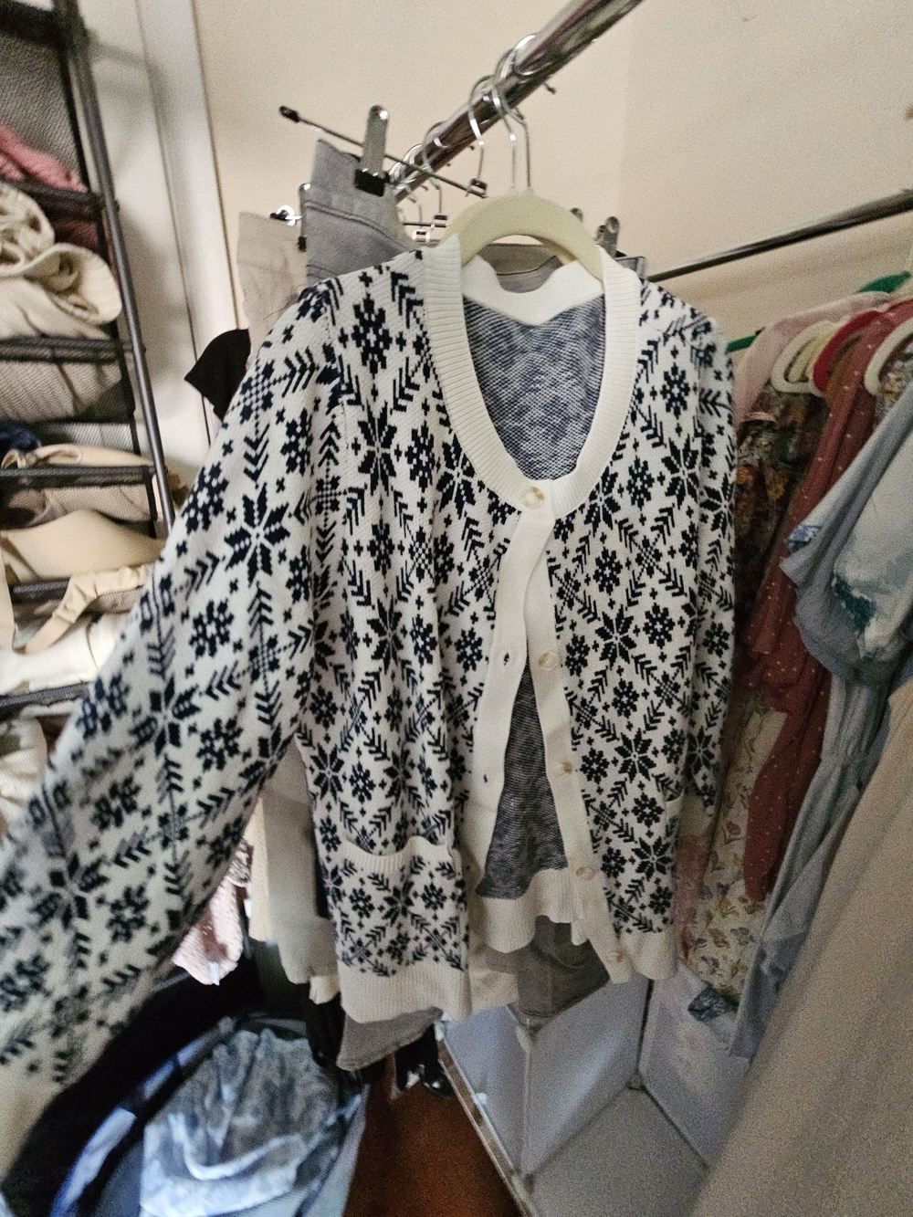 BloomChic Black & White Nordic Pattern Cardigan